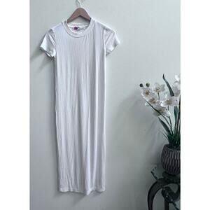 FREE PEOPLE White Crewneck‎ Short Sleeve Bodycon Midi Dress Women's XS Beachy